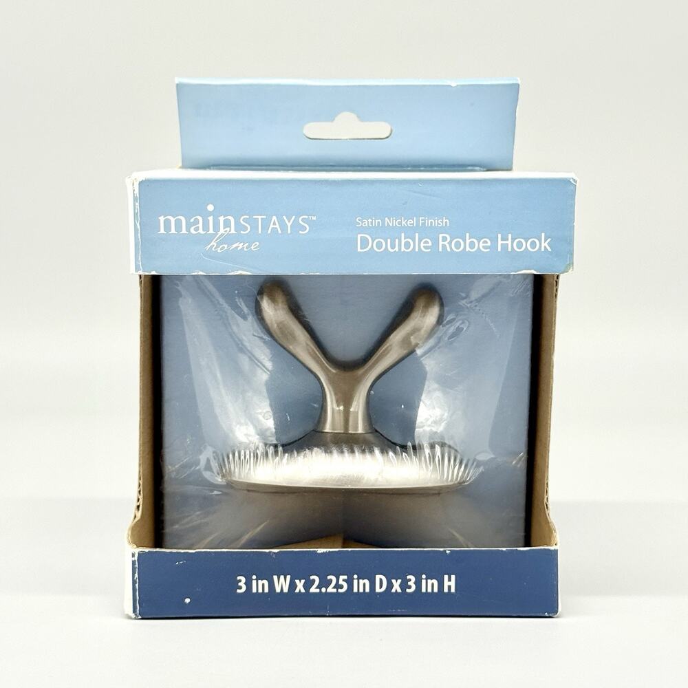 Mainstays Home Double Prong Robe Hook Satin Nickel Finish Coat Key Holder